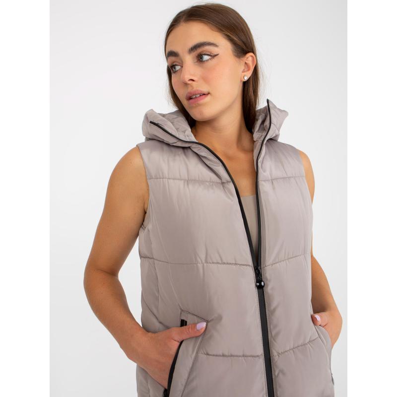 Dámska vesta s vreckami prešívaná páperová CHANTE tmavo béžová