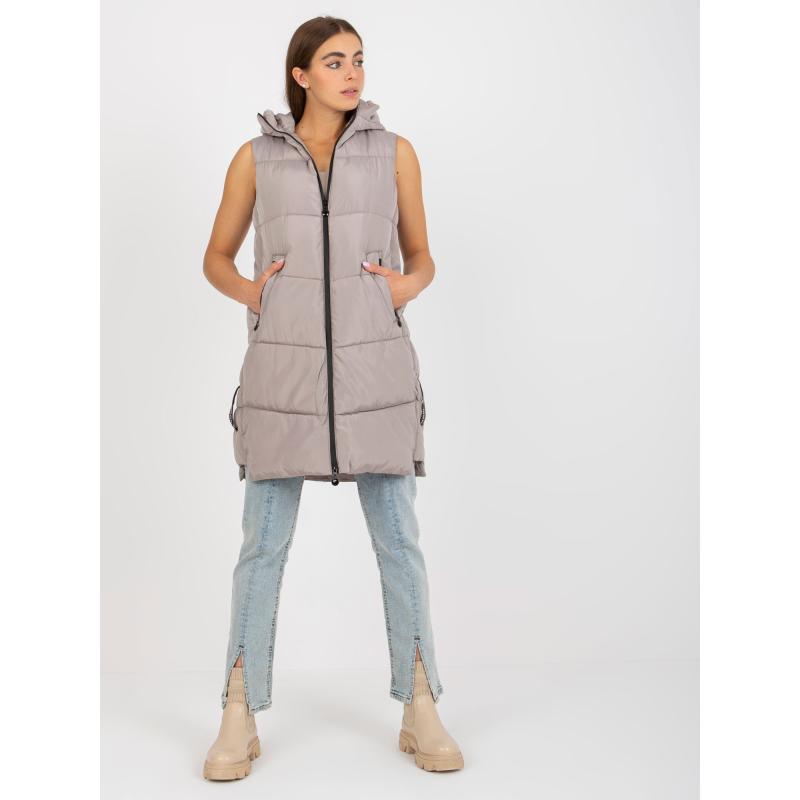 Dámska vesta s vreckami prešívaná páperová CHANTE tmavo béžová
