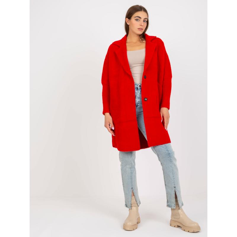 Dámský kabát z alpaky s kapsami EVELINE červený 