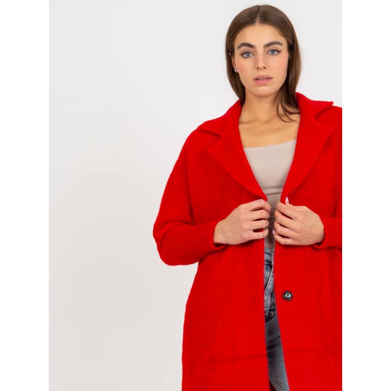 Dámský kabát z alpaky s kapsami EVELINE červený 