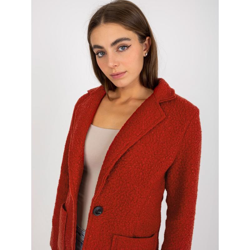 Dámský kabát s kapsami OCH BELLA tmavě oranžový 