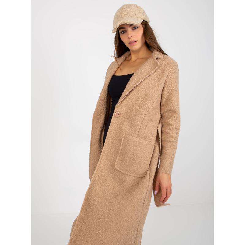 Dámský kabát s páskem maxi Merve OCH BELLA béžový  