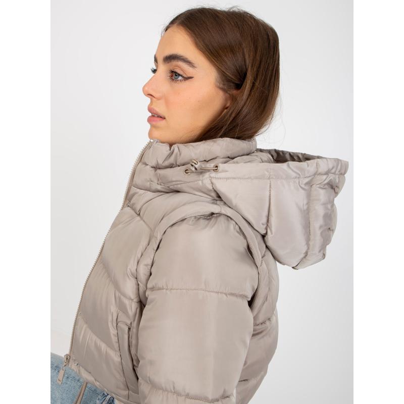 Dámská bunda krátká zimní 2v1 s kapucí AILENE tmavě béžová  