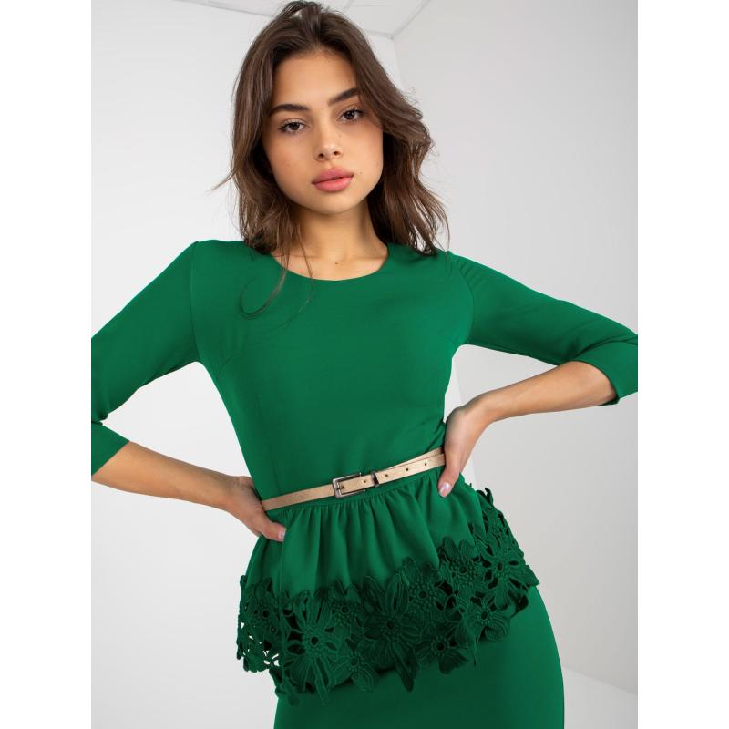 Női 3/4 ujjú, szabott koktélruha ELOISE zöld