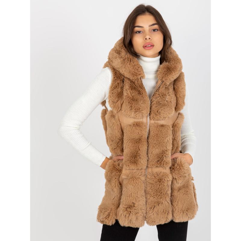 Női öko-bőr mellény kapucnival CAYLEE barna