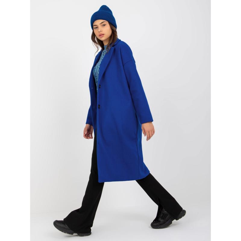 Dámský kabát s kapsami OCH BELLA kobaltově modrý 