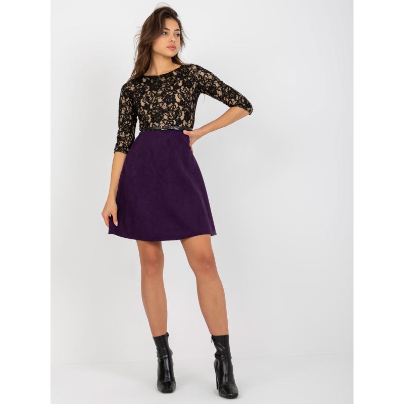 Dámske šaty s opaskom koktailové CRYSTAL čierne a tmavo fialové