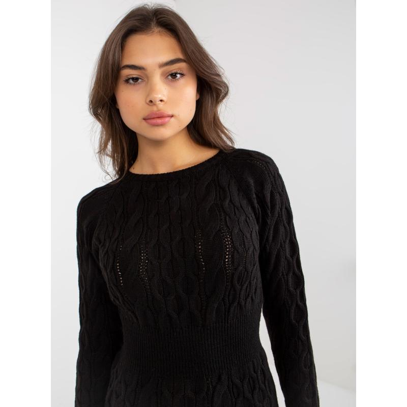 Női kockás kötött midi ruha RUE PARIS fekete