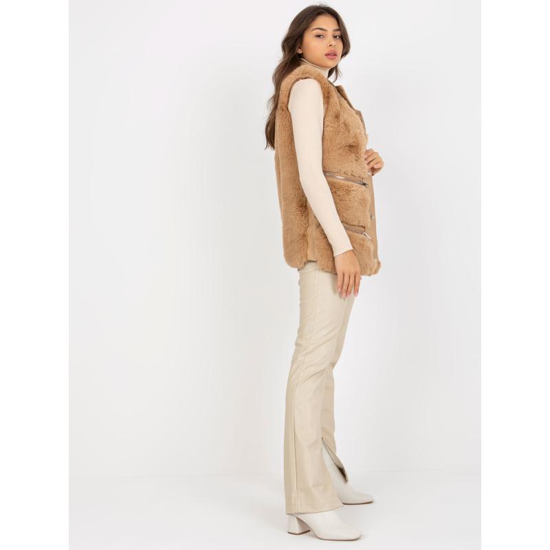 Dámska vesta z ekokože s kožušinou CLARISSA hnedá