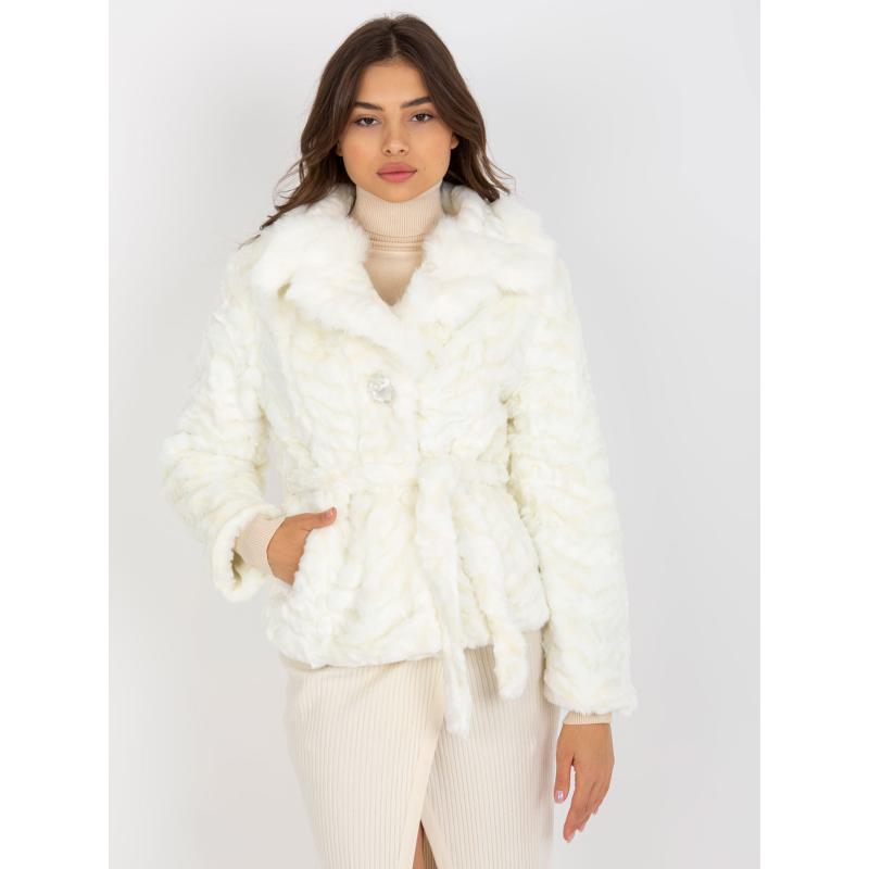 Dámská bunda s páskem kožešinová zimní ALICE bílá  
