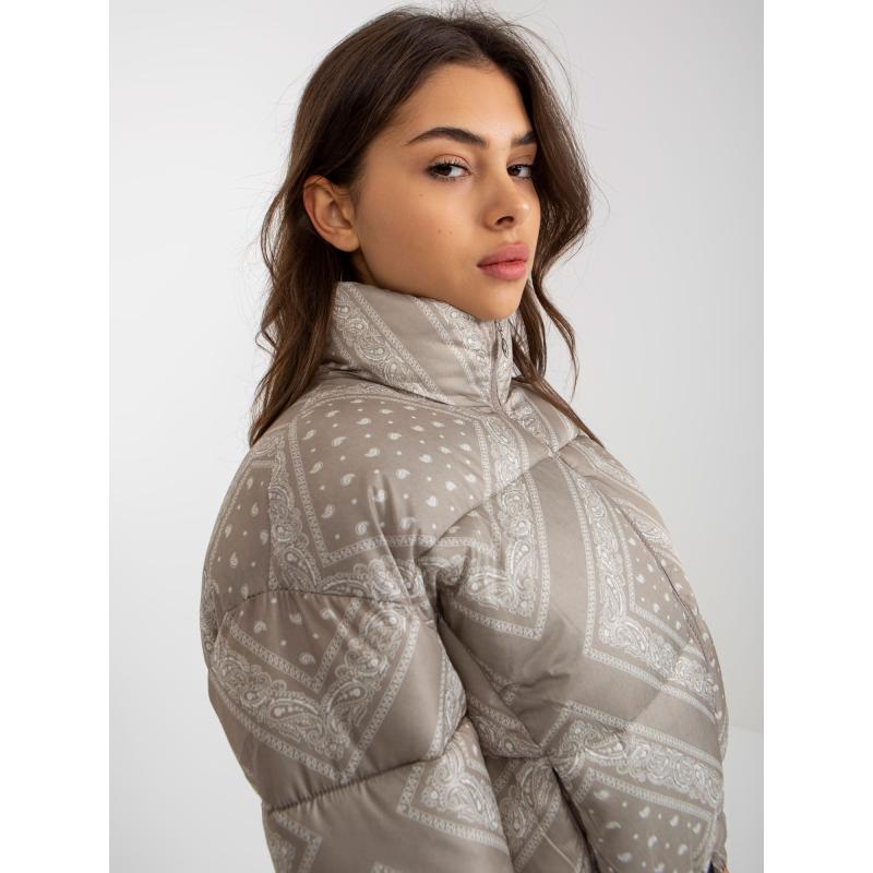 Dámská bunda se vzory krátká prošívaná JORDAN tmavě béžová  
