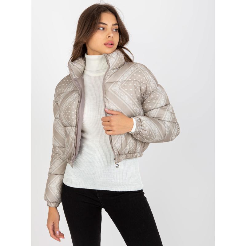 Dámská bunda se vzory krátká prošívaná JORDAN tmavě béžová  
