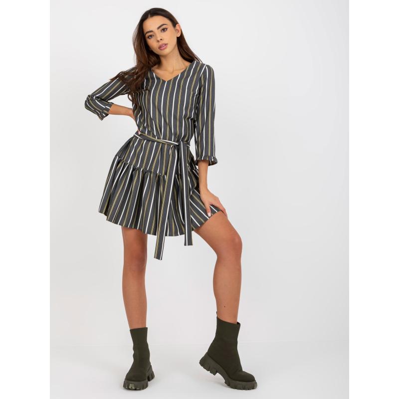 Dámské šaty s vázáním pruhované koktejlové SUSANA tmavě šedé  