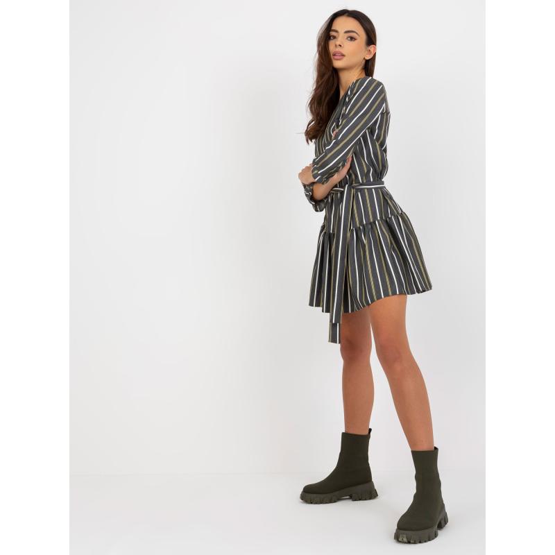 Dámské šaty s vázáním pruhované koktejlové SUSANA tmavě šedé  