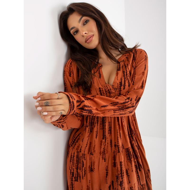 Női ruha nyomatokkal és fodros SUBLEVEL világosbarna SUBLEVEL világosbarna