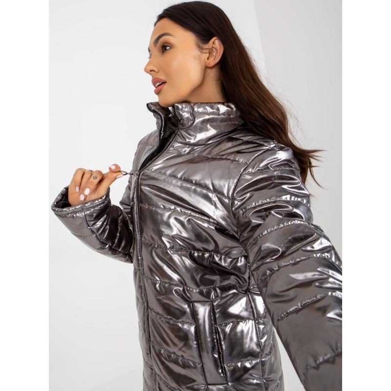 Női steppelt kabát zsebekkel LENA silver