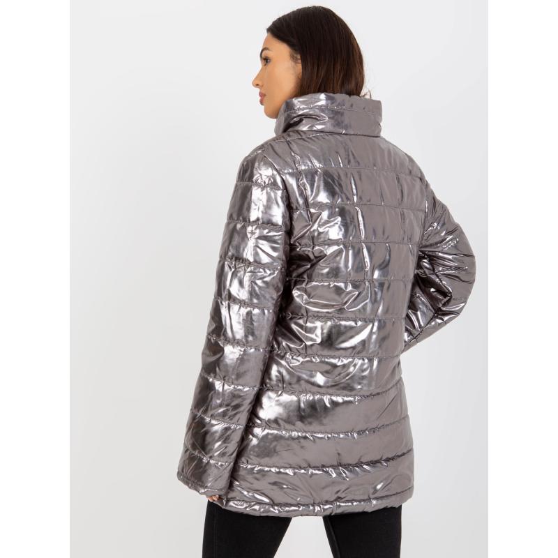 Női steppelt kabát zsebekkel LENA silver