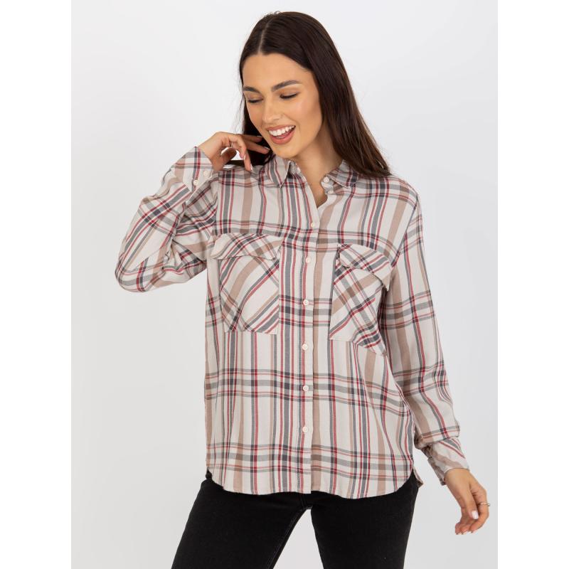 Női viszkóz kockás ing AZARIA világos bézs