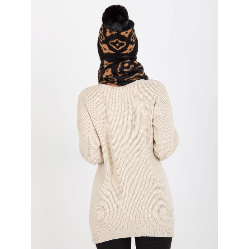 Dámská čepice se vzorem ITA černo hnědá