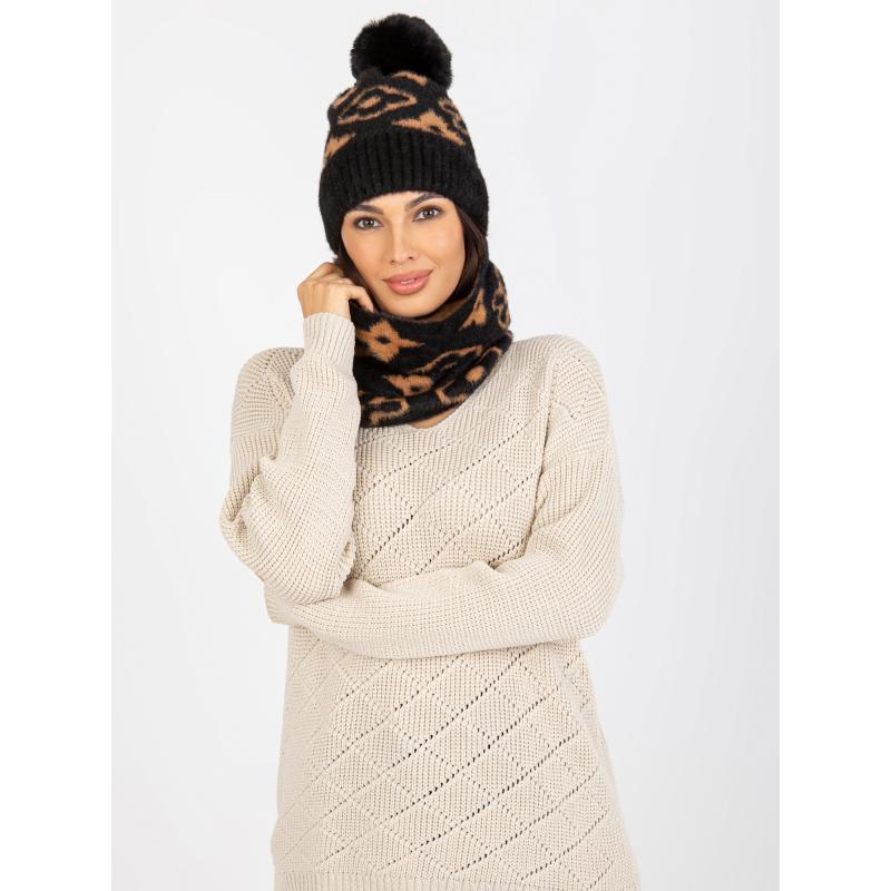 Dámská čepice se vzorem ITA černo hnědá