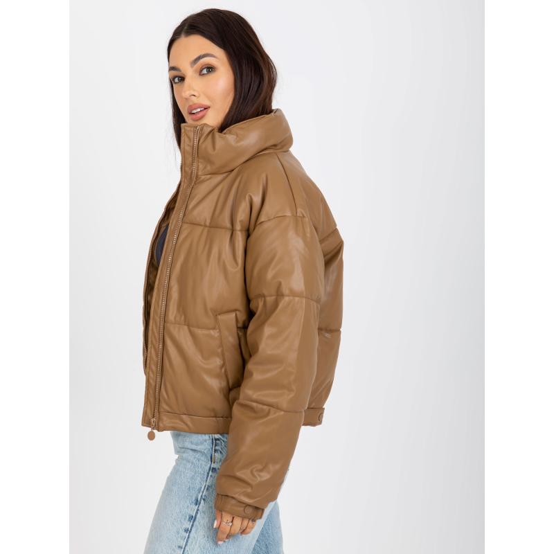 Női bőrdzseki kapucni nélkül BRYLLE barna