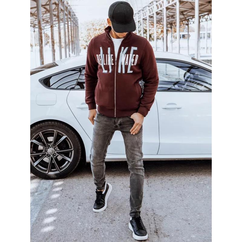 Férfi cipzáras pulóver DARNELL nyomtatással bordó színben