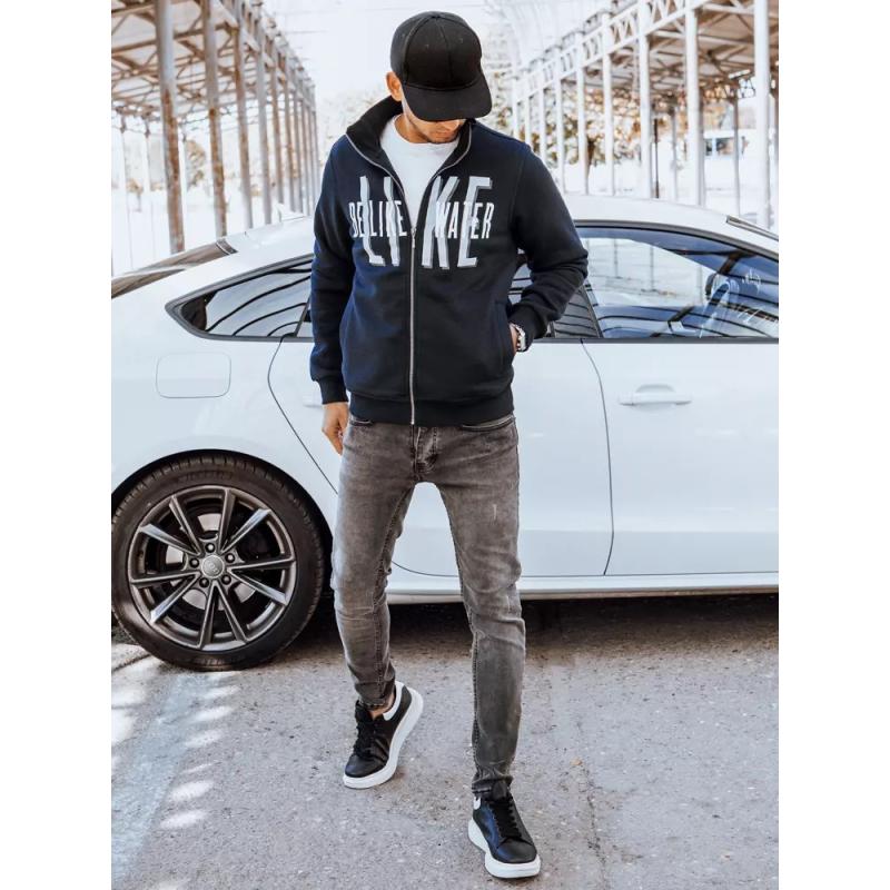 Férfi cipzáras melegítőfelső nyomtatott DARNELL sötétkékkel