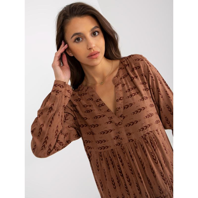 Női laza szabású ruha nyomatokkal és fodrokkal SUBLEVEL barna SUBLEVEL barna