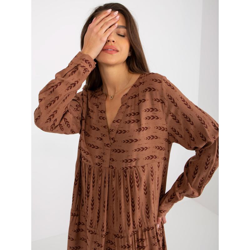 Női laza szabású ruha nyomatokkal és fodrokkal SUBLEVEL barna SUBLEVEL barna