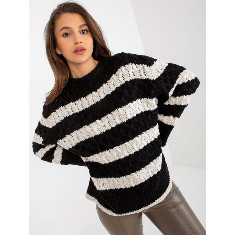 Dámský svetr oversize s kostkami LUANE v černo-červené 