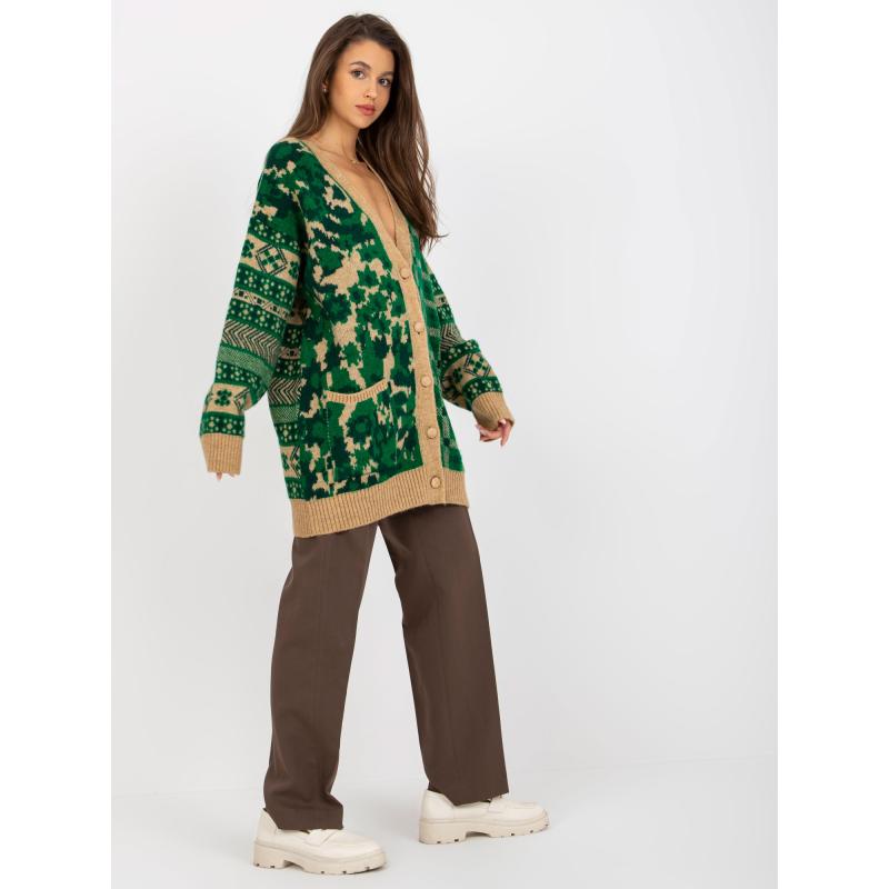 Dámský svetr oversize JESSICA zeleno-hnědý 