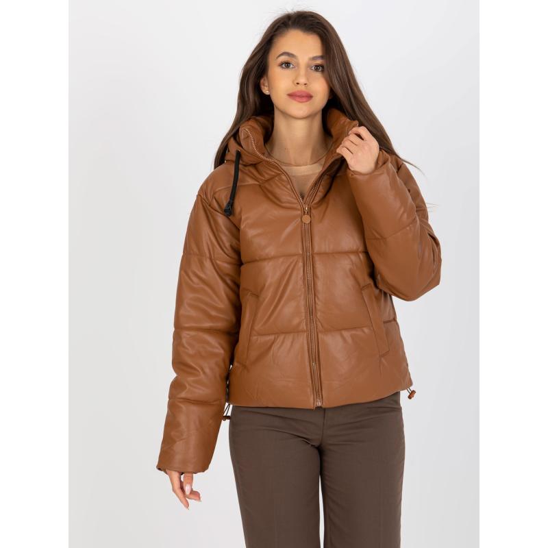 Dámská bunda z ekokůže s kapucí AUBRIA světle hnědá 