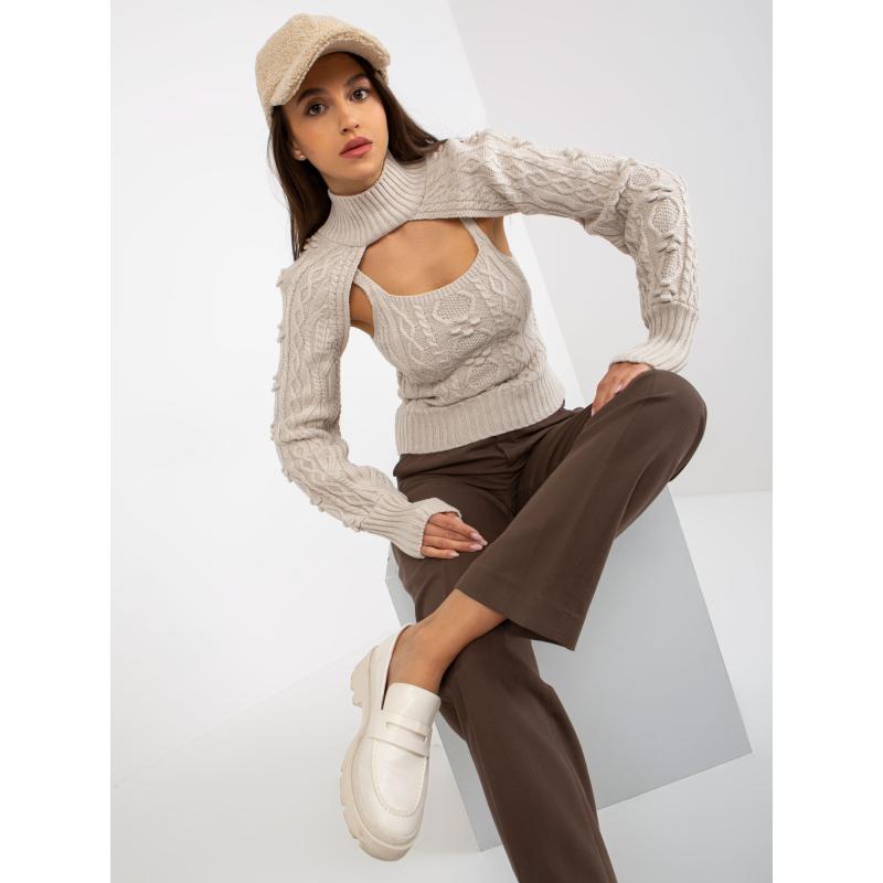 Női rövid pulóver szett ANETA világos bézs
