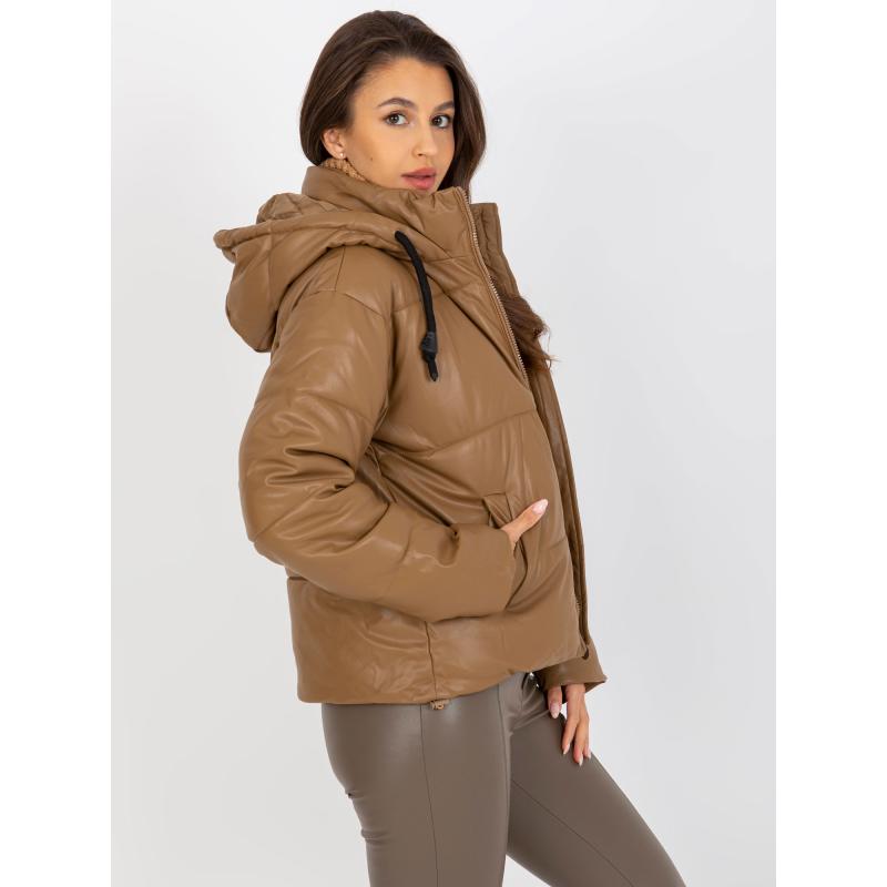 Dámská bunda z ekokůže s prošívanou kapucí JULIA hnědá 