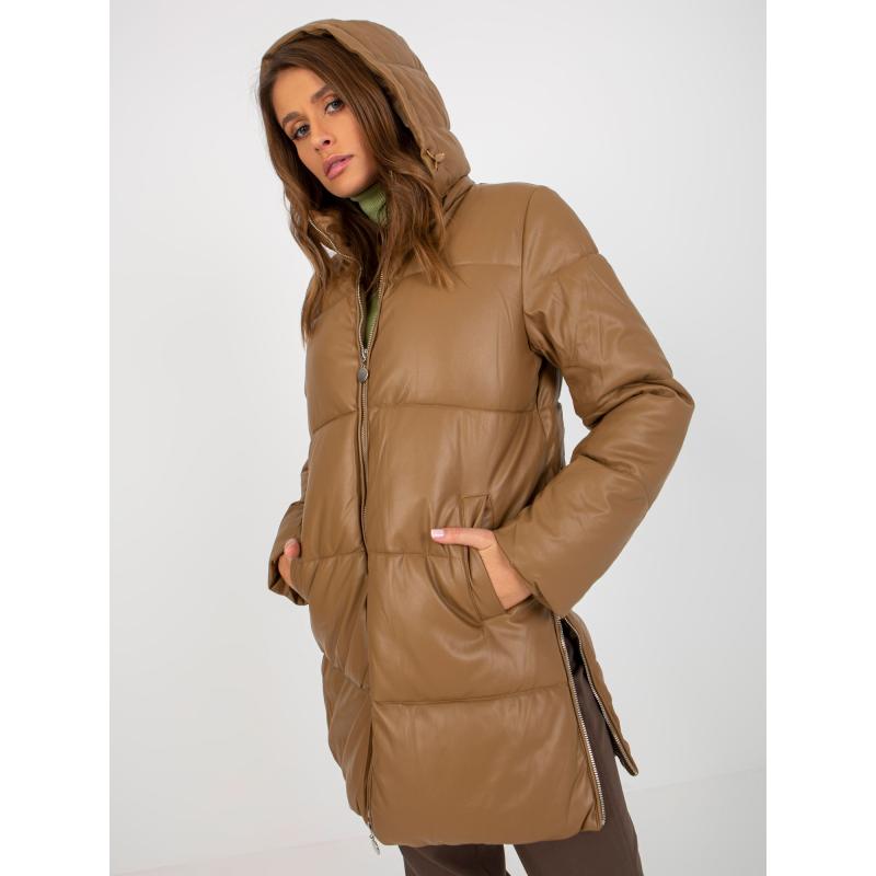 Dámská bunda z ekokůže zimní prošívaná GEMMA hnědá