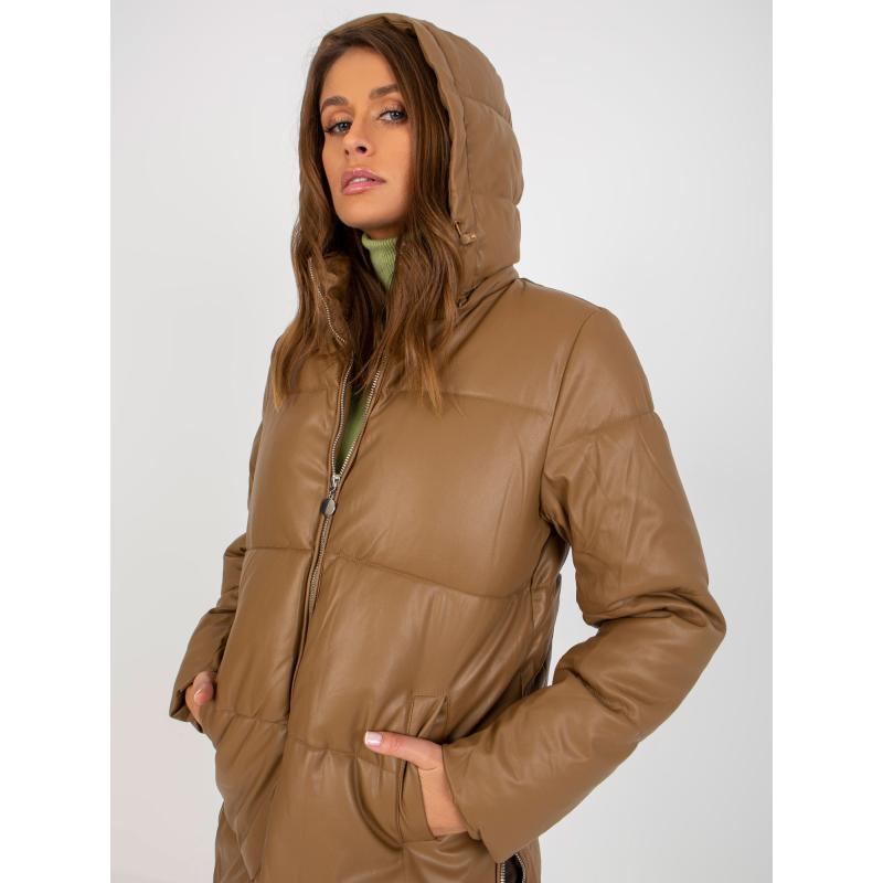 Dámská bunda z ekokůže zimní prošívaná GEMMA hnědá