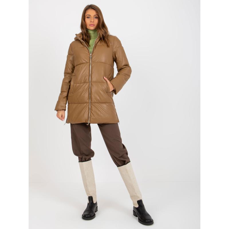 Dámská bunda z ekokůže zimní prošívaná GEMMA hnědá