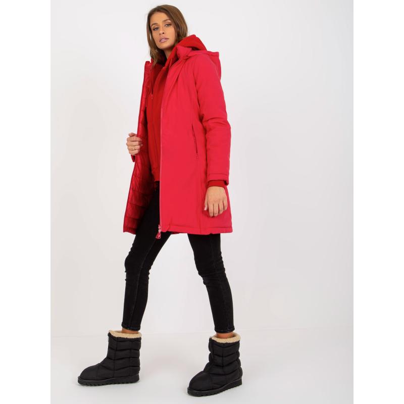 Dámska bunda s kapucňou obojstranná prechodná MIRIAM červená