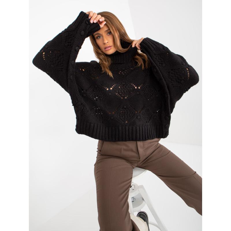 Dámský svetr s rolákem a vzorem CAYLIN černý 