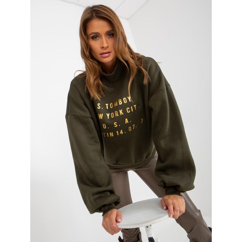 Női nyomtatott pulóver LADY khaki színben