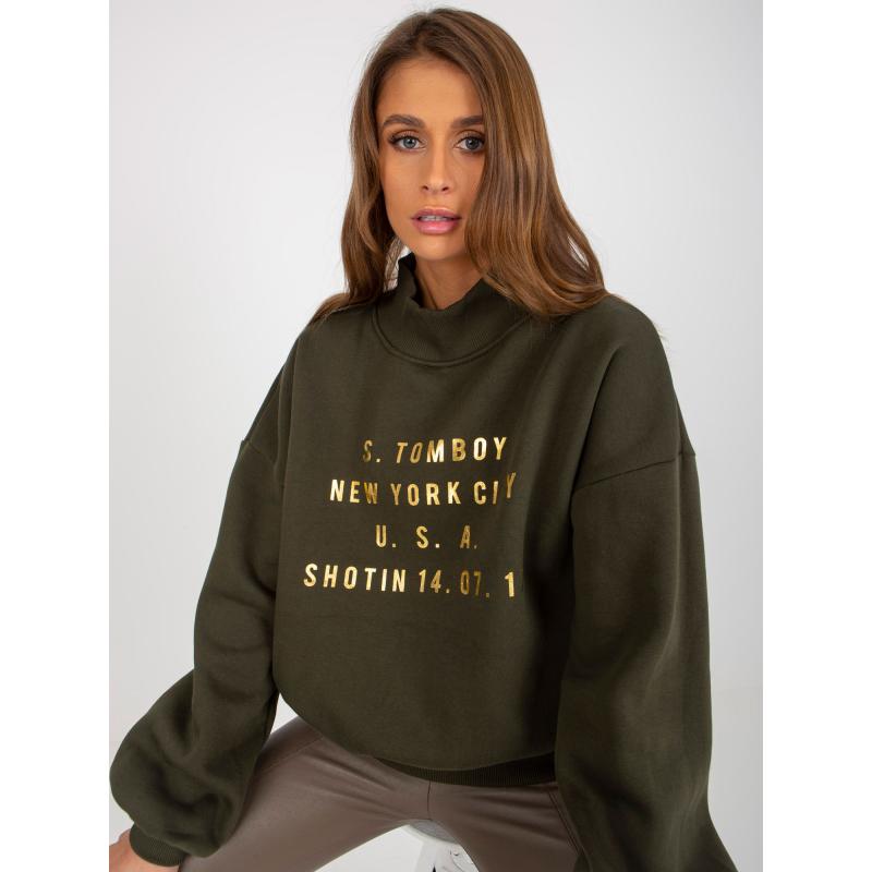 Női nyomtatott pulóver LADY khaki színben