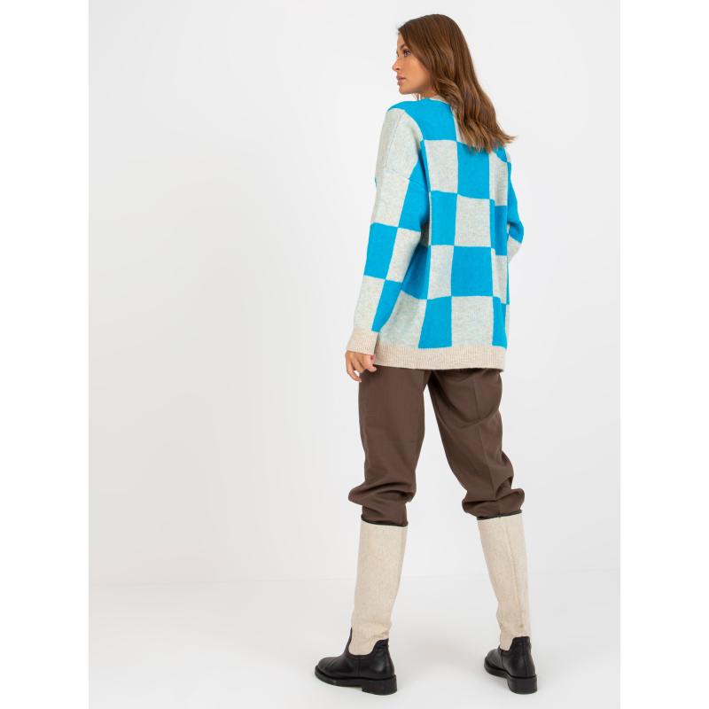 Női oversize kockás pulóver DORIANE kék és bézs színben