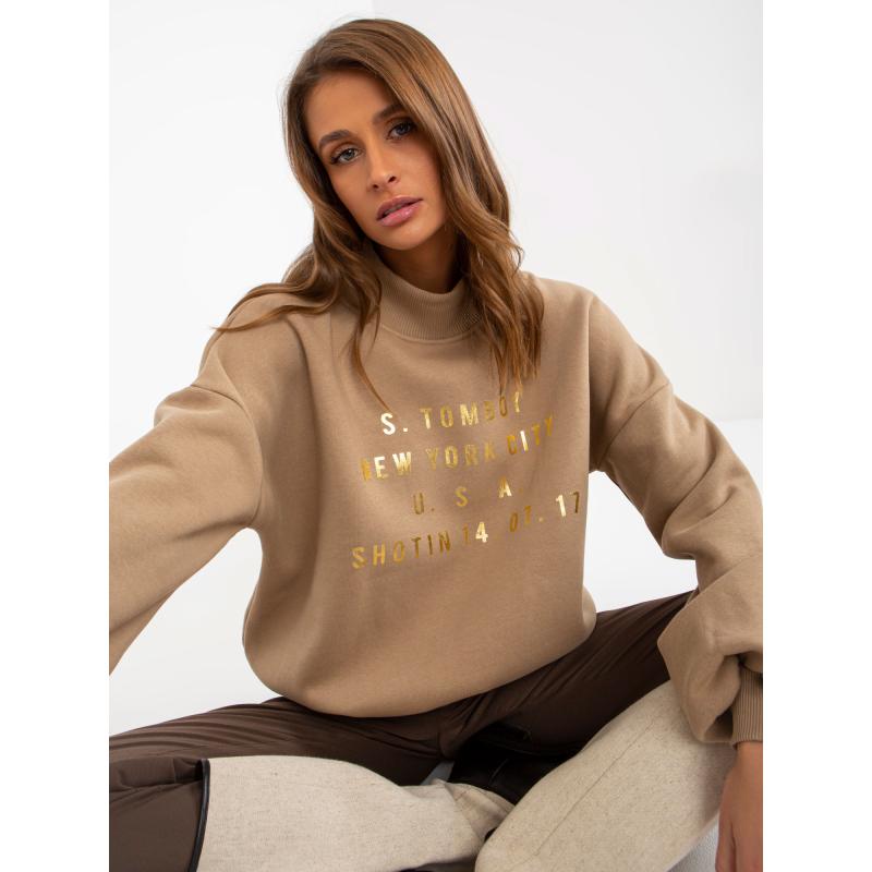 Női nyomtatott garbó pulcsi DORIS sötétbézs sötétbézs