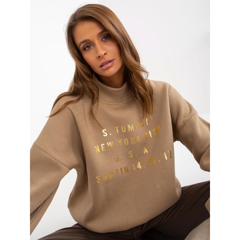 Női nyomtatott garbó pulcsi DORIS sötétbézs sötétbézs