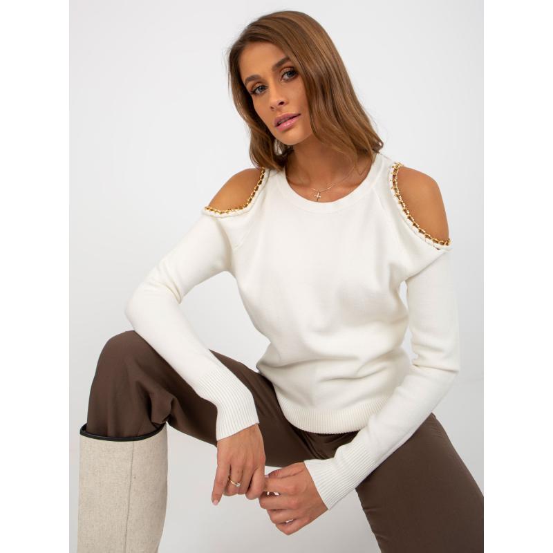 Dámský svetr s odhalenými rameny a řetízky LINA ecru