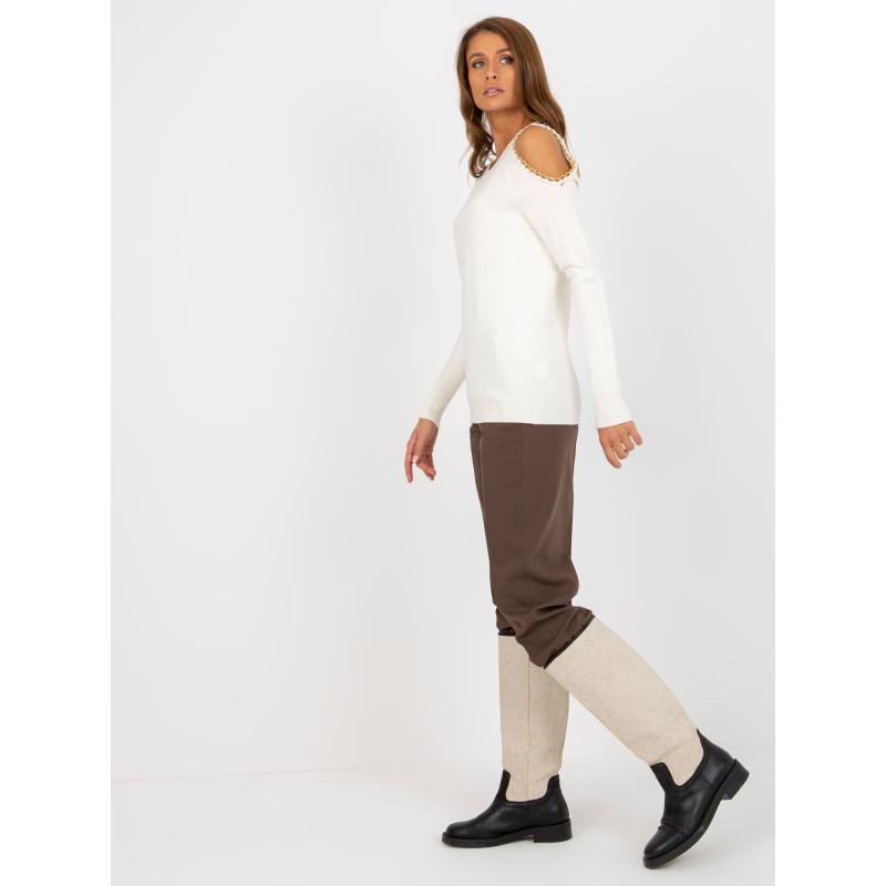 Dámský svetr s odhalenými rameny a řetízky LINA ecru