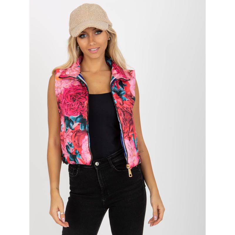 Dámská vesta s kapsami krátká květinová MARIAN růžová 