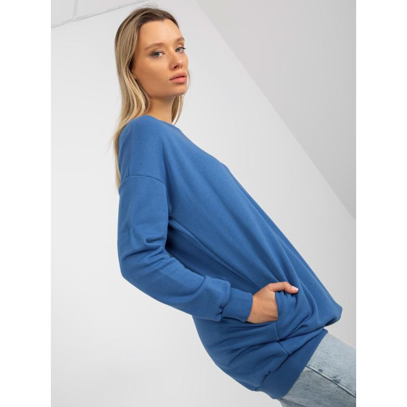 Női kerek nyakú pulóver LARYENE sötétkék