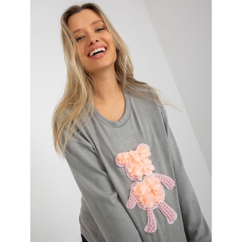 Női pulóver applikációval TRISHA szürke