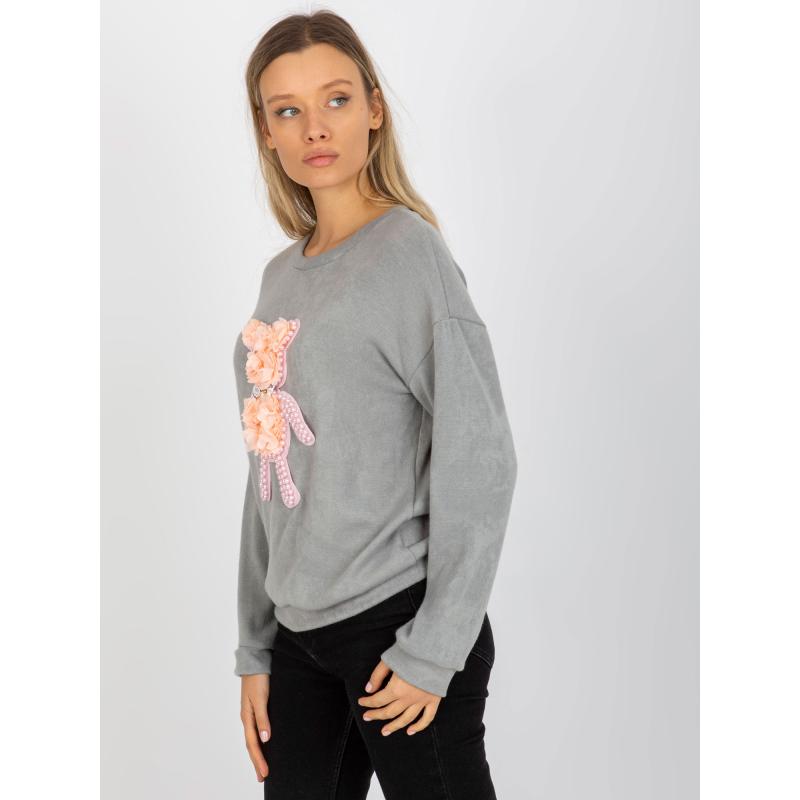 Női pulóver applikációval TRISHA szürke